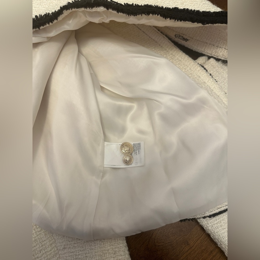 Zara Off White Cream Ivory and Black Women's Tweed Skirt and Blazer Jacket Set - Picture 15 of 16